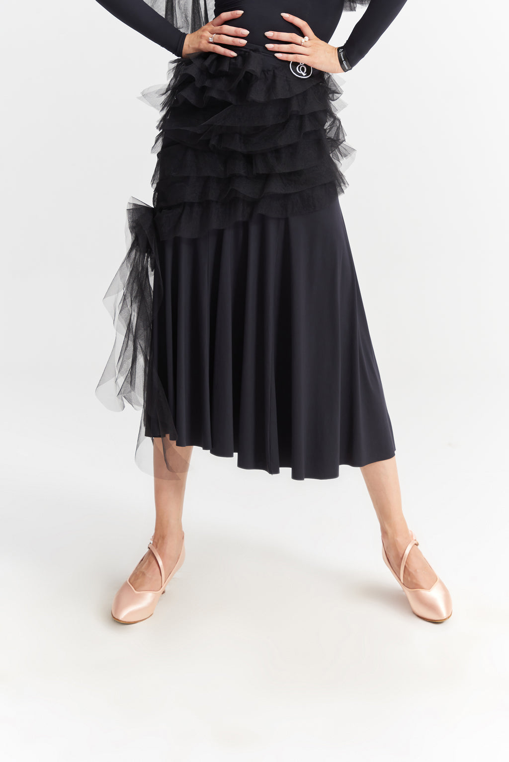 DANCE QUEEN 1007-3 Black Mesh Design Ballroom Dance Sport Skirt