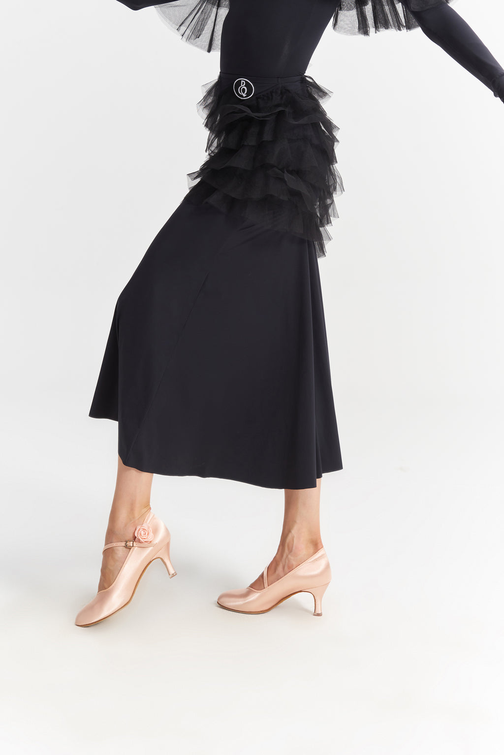 DANCE QUEEN 1007-3 Black Mesh Design Ballroom Dance Sport Skirt