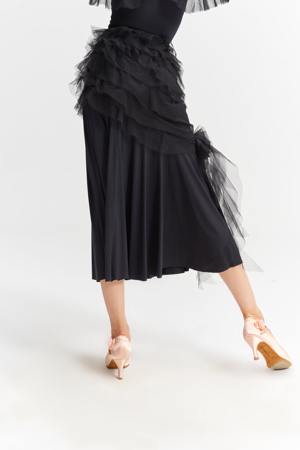 DANCE QUEEN 1007-3 Black Mesh Design Ballroom Dance Sport Skirt