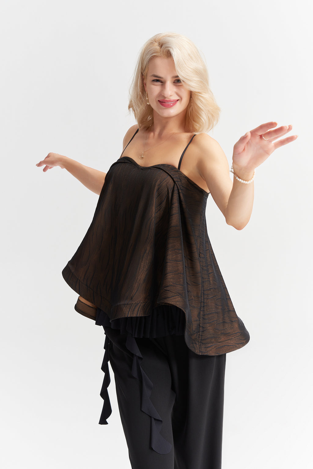 DANCE QUEEN 1034 Black Seamless Limited Lace Ballroom Practice Dance Sport Top