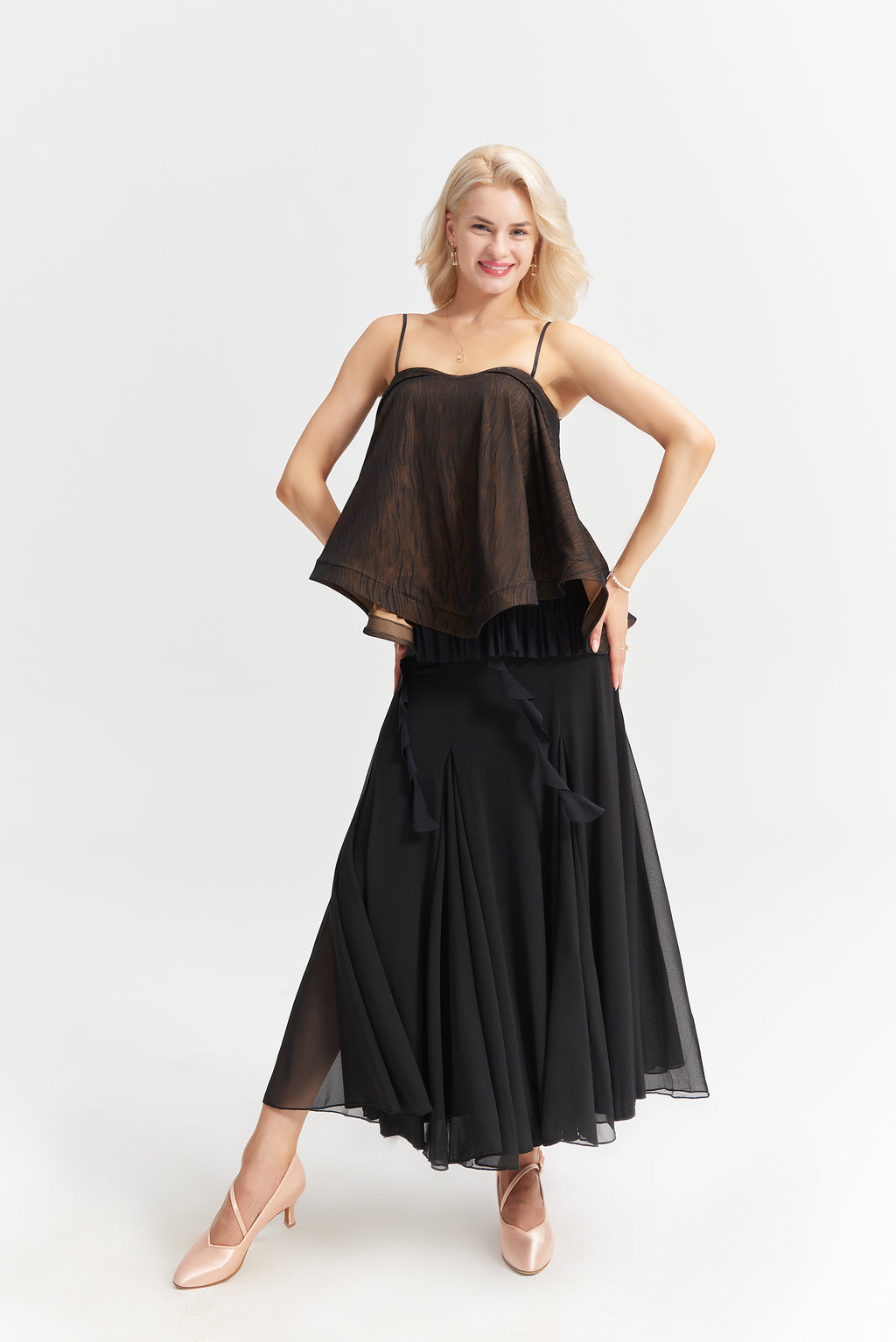 DANCE QUEEN 1034 Black Seamless Limited Lace Ballroom Practice Dance Sport Top