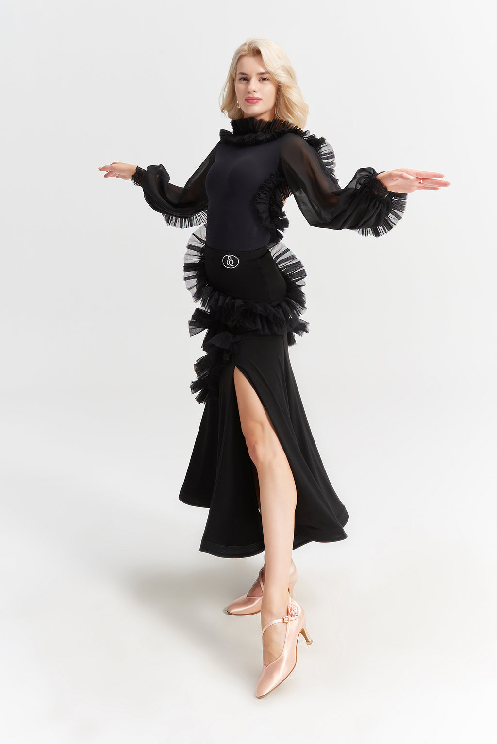 DANCE QUEEN 1028 Classic Black Ballroom Standard Practice skirt