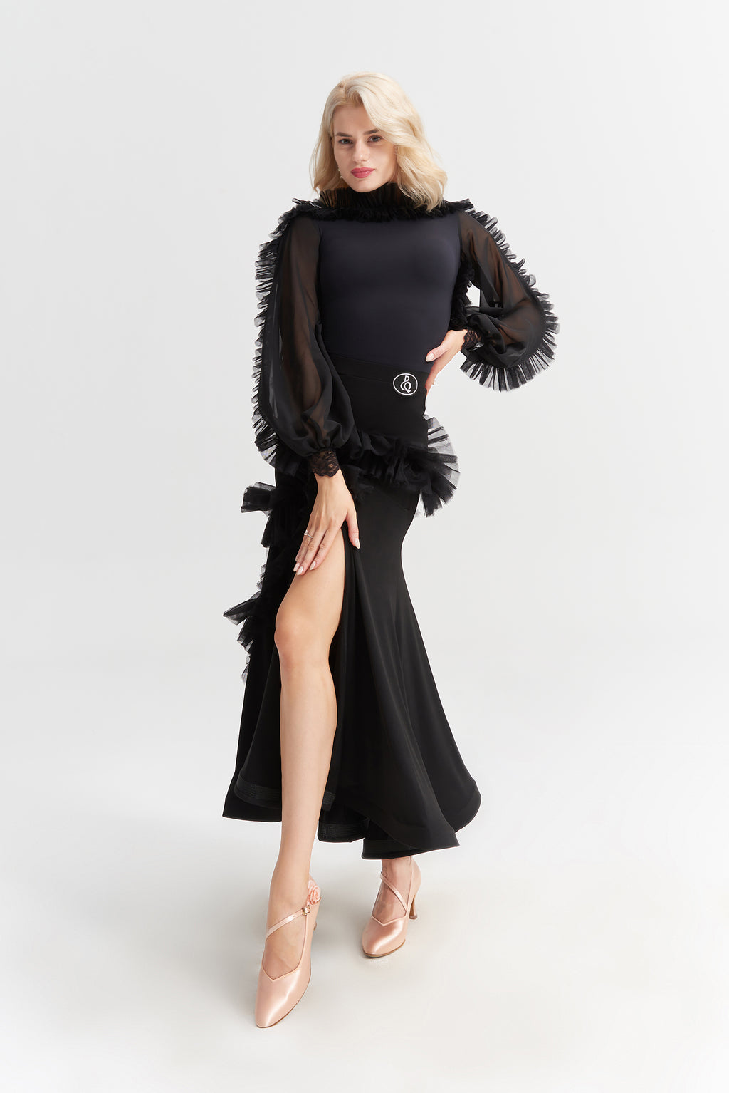 DANCE QUEEN 1028 Classic Black Ballroom Standard Practice skirt