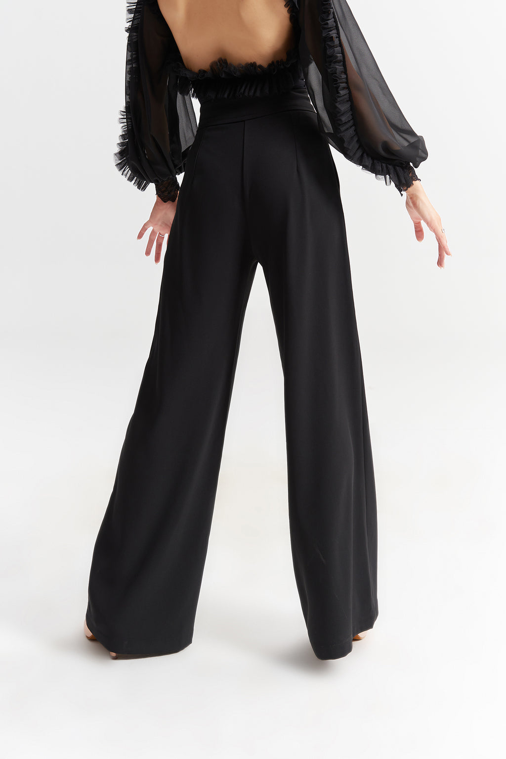 DANCE QUEEN 942-7 Black High Waist Velcro Wide Leg Ballroom Practice Dancing Trouser