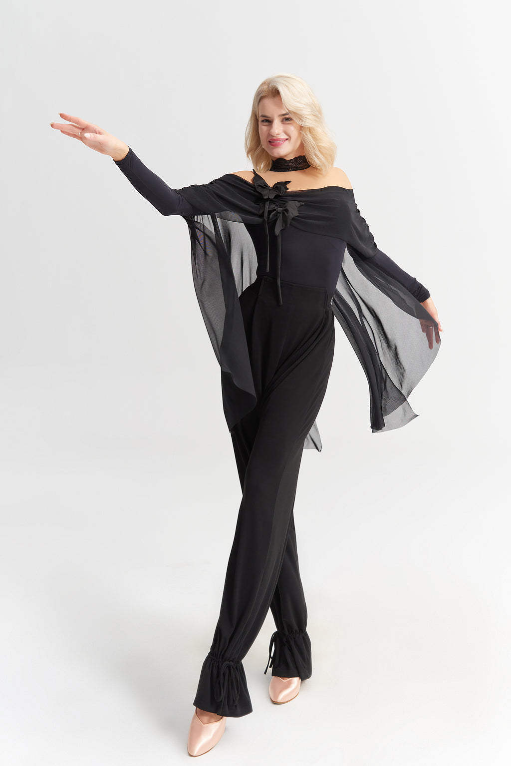 DANCE QUEEN 266-20 Black Ankle Strap Ballroom Practice Dancing Trouser