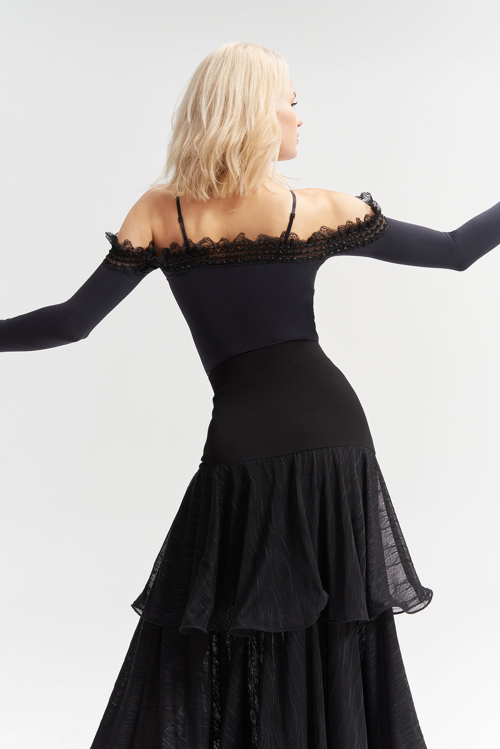 DANCE QUEEN 508-2 Black One Shoulder Limited Lace Ballroom Practice Dance Sport Leotard