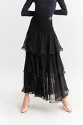 DANCE QUEEN 322-3 Black Ruffled Layer Limited Lace Design Ballroom Dance Sport Skirt