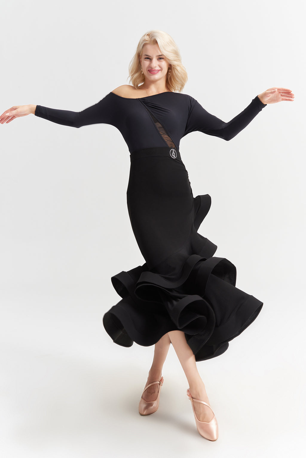 DANCE QUEEN 622 Classic black ballroom Standard Practice skirt
