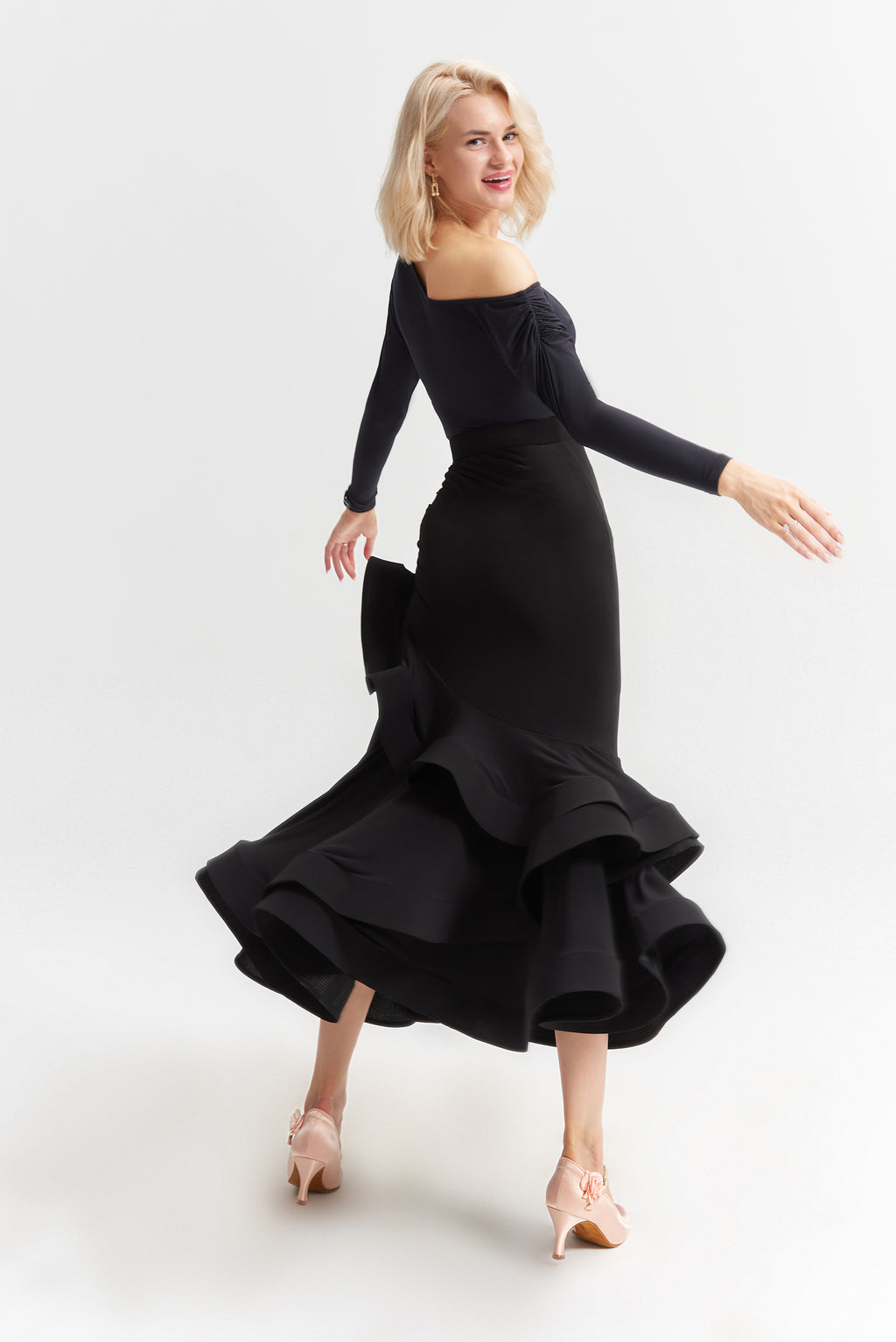 DANCE QUEEN 622 Classic black ballroom Standard Practice skirt