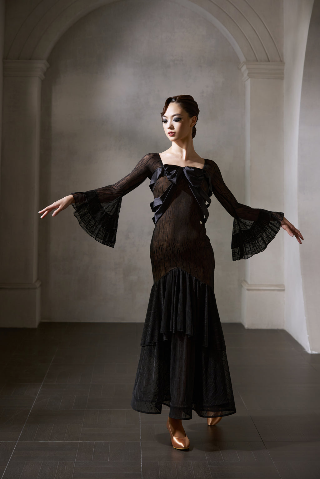 DANCE QUEEN 1032 Black Lace Haute Couture Classic Customized Dress