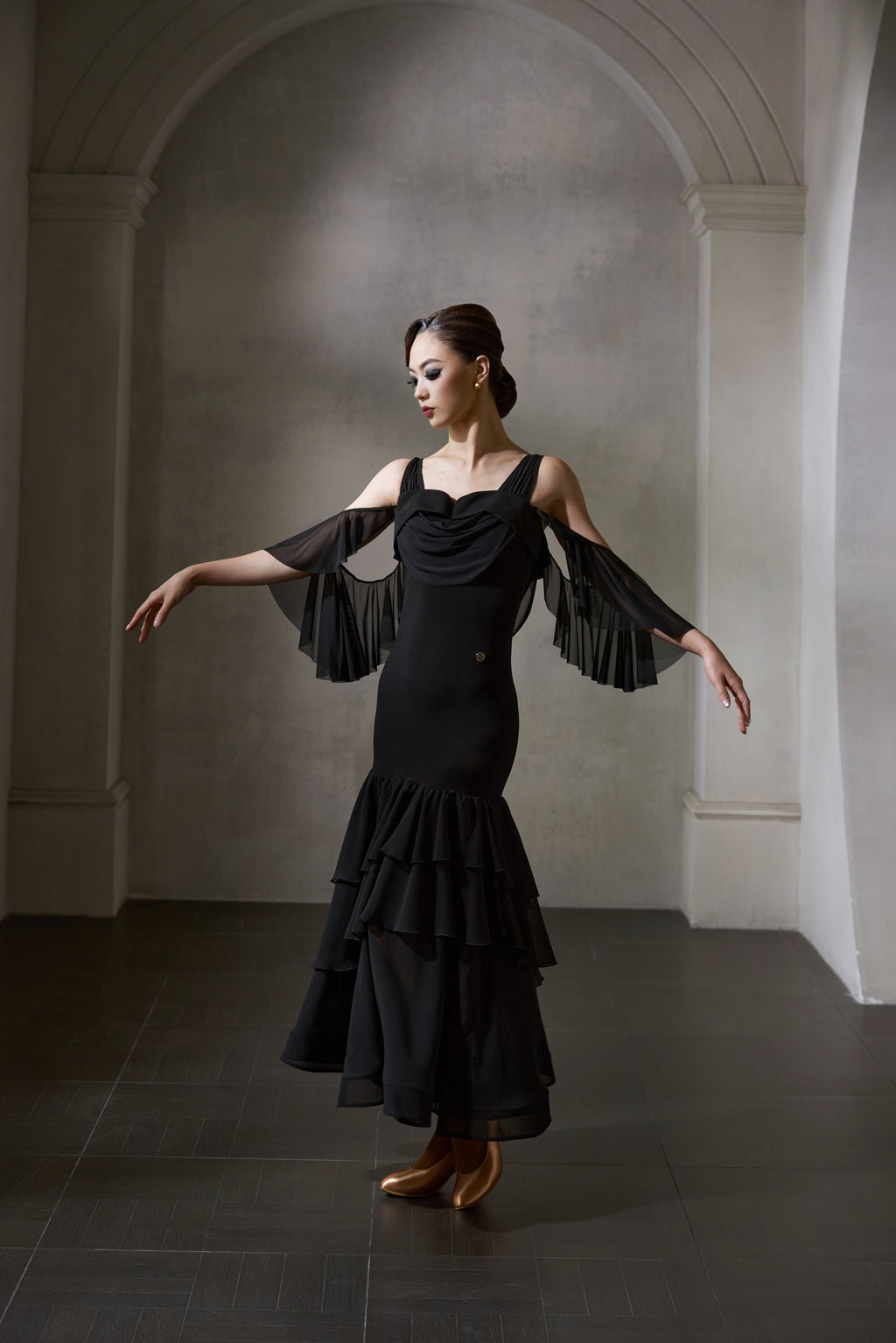 DANCE QUEEN 1042 Black Off Shoulder Haute Couture Classic Customized D dancequeen-dancewear DANCE QUEEN 1042 Black Off Shoulder Haute Couture Classic Customized D dancequeen-dancewear