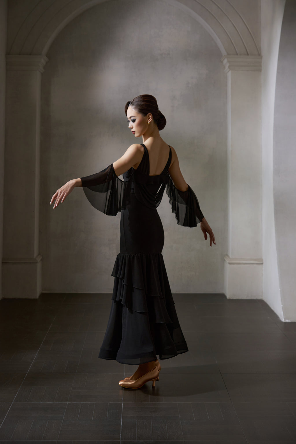 DANCE QUEEN 1042 Black Off Shoulder Haute Couture Classic Customized Dress