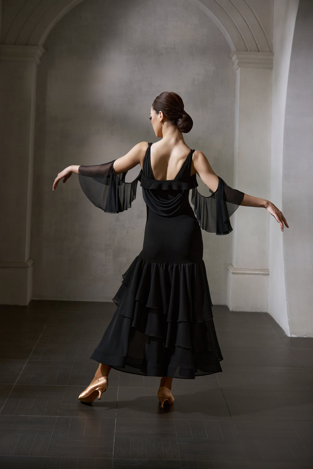 DANCE QUEEN 1042 Black Off Shoulder Haute Couture Classic Customized Dress