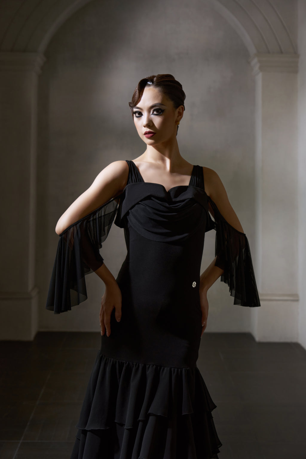 DANCE QUEEN 1042 Black Off Shoulder Haute Couture Classic Customized Dress