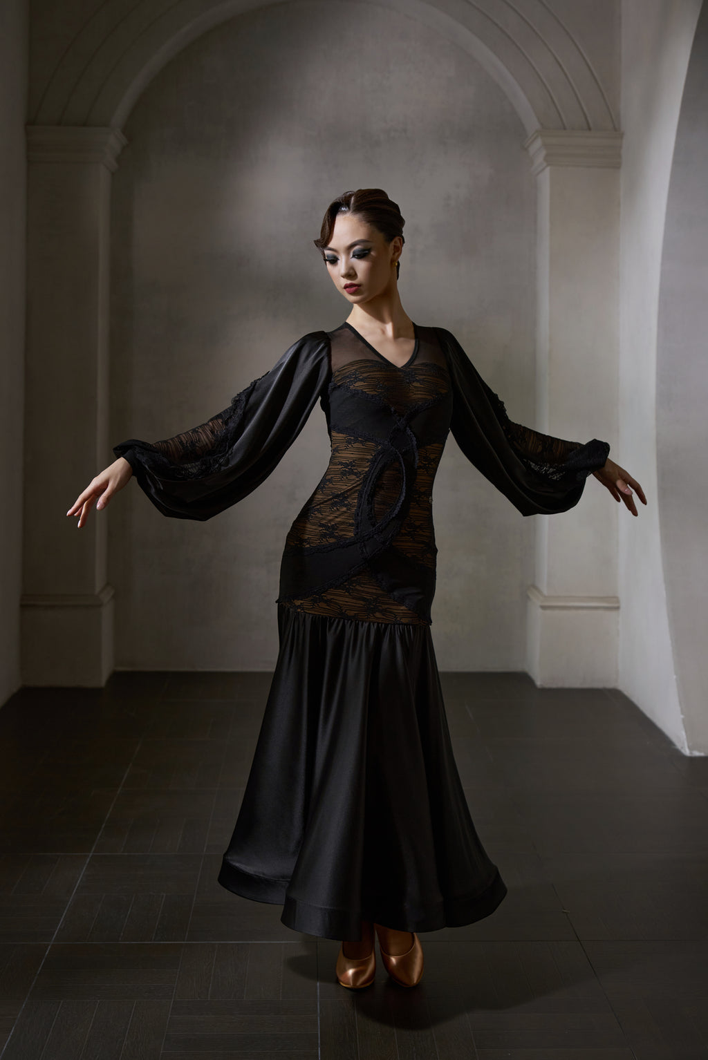 DANCE QUEEN 1038 Black Lace Haute Couture Classic Customized Dress dancequeen-dancewear DANCE QUEEN 1038 Black Lace Haute Couture Classic Customized Dress dancequeen-dancewear