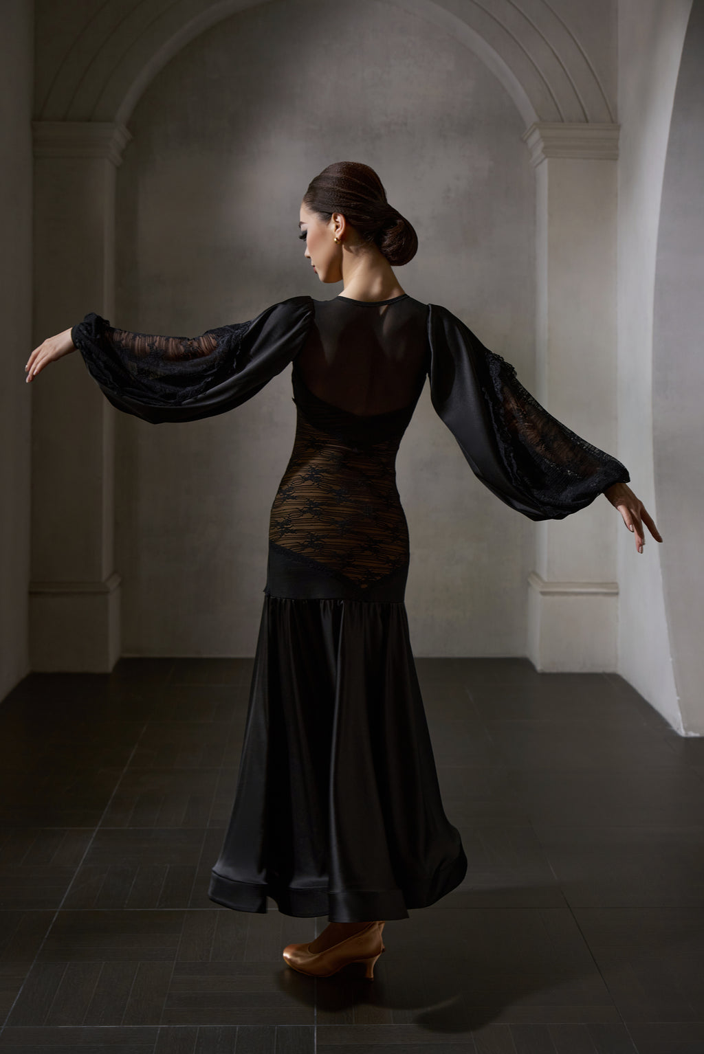 DANCE QUEEN 1038 Black Lace Haute Couture Classic Customized Dress