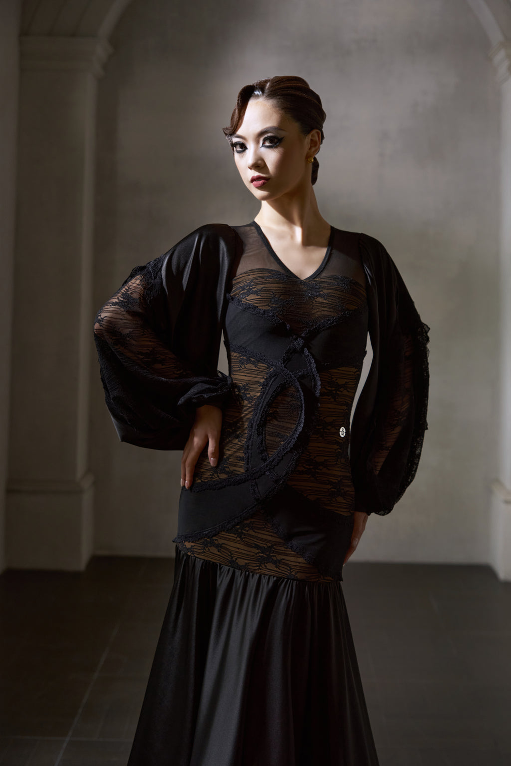 DANCE QUEEN 1038 Black Lace Haute Couture Classic Customized Dress