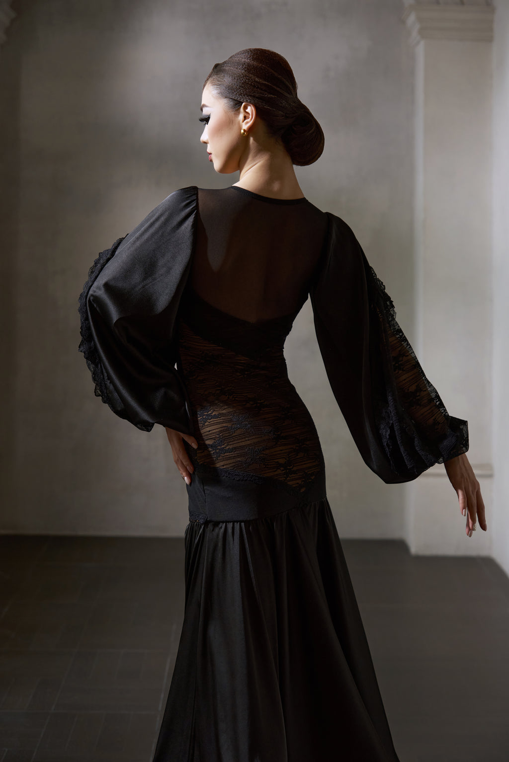 DANCE QUEEN 1038 Black Lace Haute Couture Classic Customized Dress