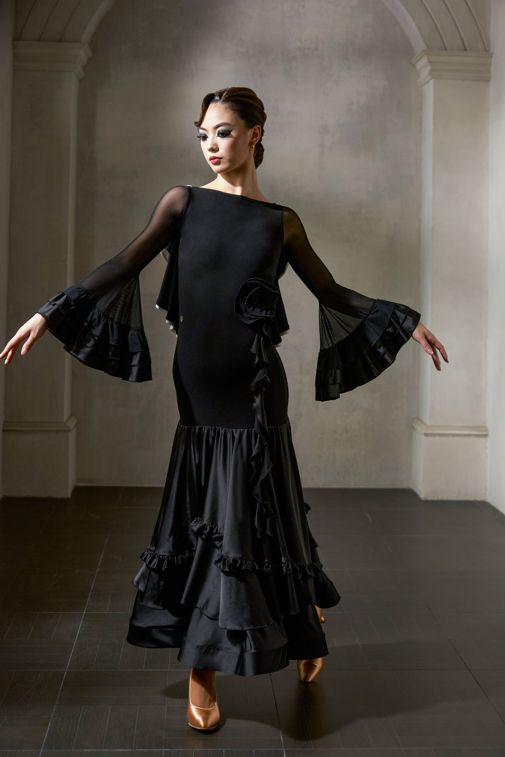 DANCE QUEEN 1039 Black White Contrast Haute Couture Classic Customized Dress