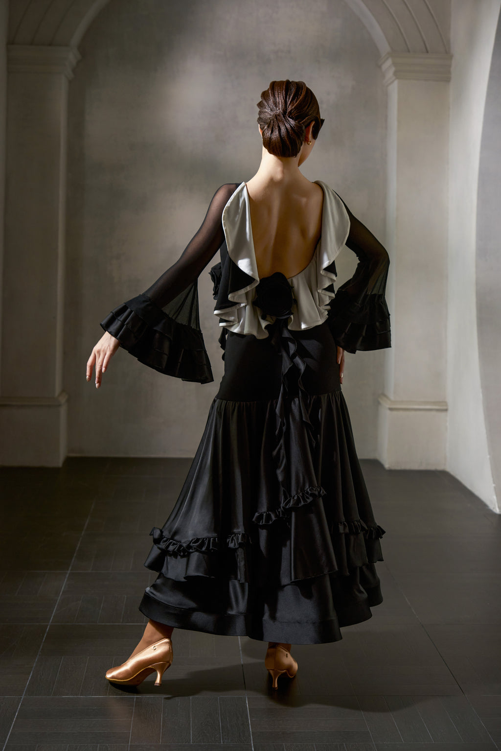 DANCE QUEEN 1039 Black White Contrast Haute Couture Classic Customized Dress