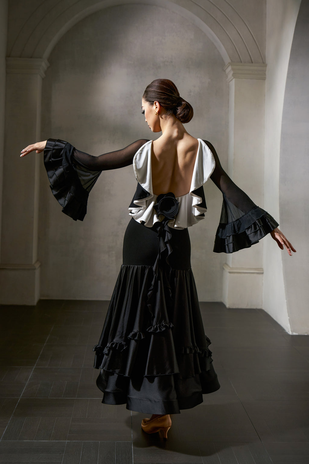 DANCE QUEEN 1039 Black White Contrast Haute Couture Classic Customized Dress