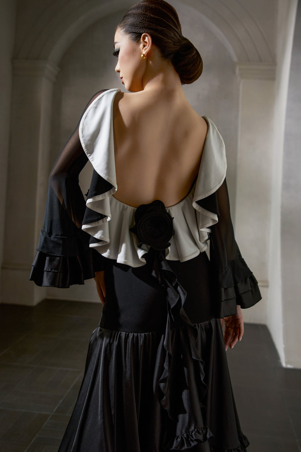 DANCE QUEEN 1039 Black White Contrast Haute Couture Classic Customized Dress