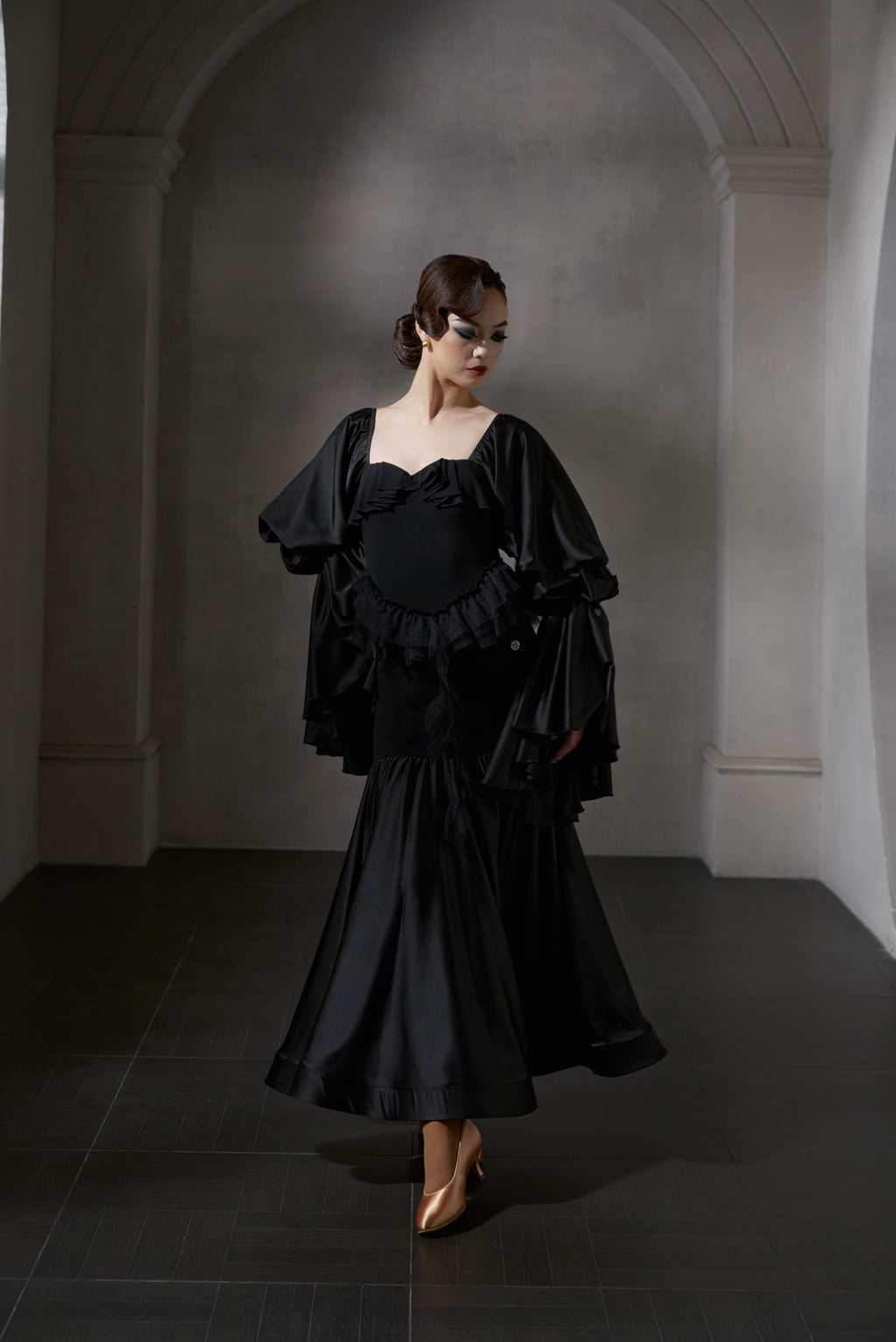 DANCE QUEEN 1043 Black Lace Haute Couture Classic Customized Dress