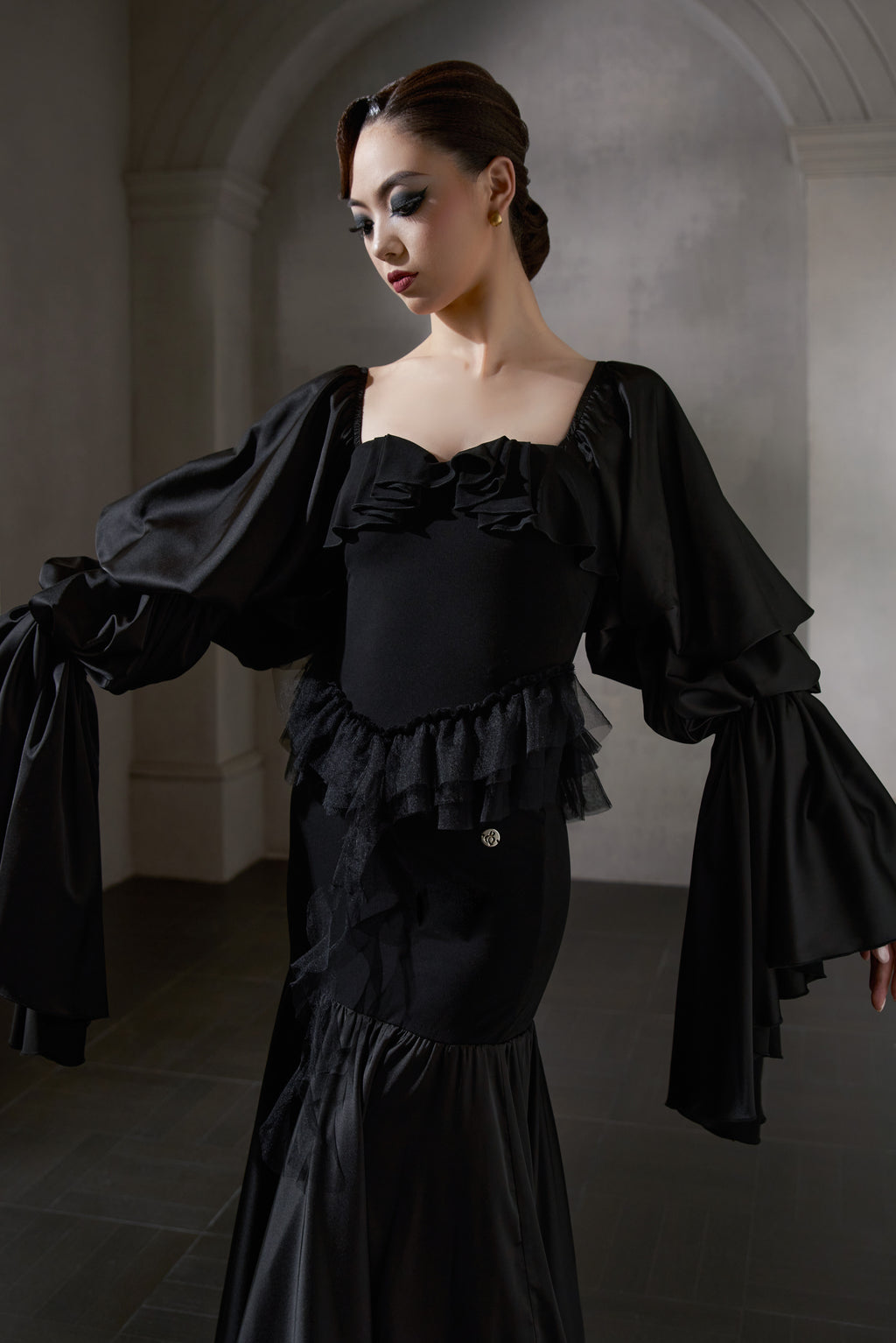 DANCE QUEEN 1043 Black Lace Haute Couture Classic Customized Dress
