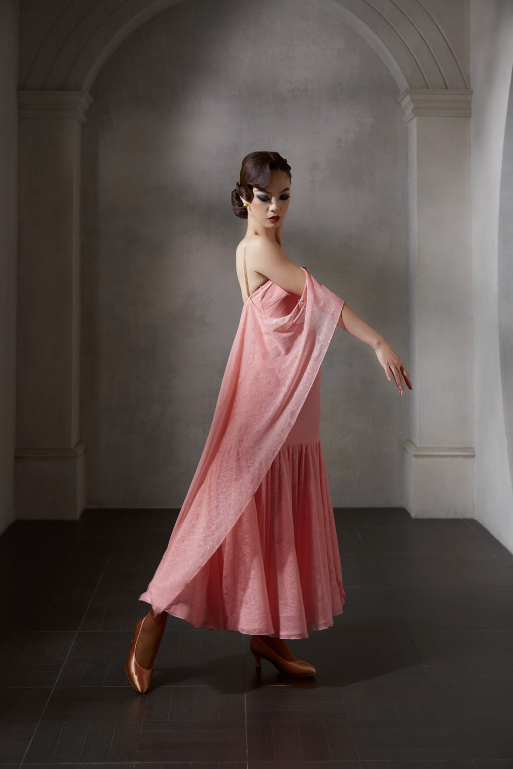 DANCE QUEEN 1037-2 Pink Lace Off Shoulder Haute Couture Classic Customized Dress