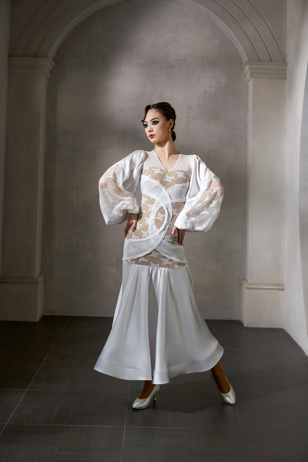 DANCE QUEEN 1038-2 White Lace Haute Couture Classic Customized Dress