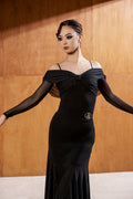 DANCE QUEEN 1049 Black Strape Mesh Sleeve Dancing Ballroom Leotard