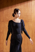 DANCE QUEEN 1054 Black Irregular Neck Line Long Sleeve Dancing Ballroom Leotard
