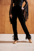 DANCE QUEEN 266-21 Black Ankle Strap Velvet Ballroom Practice Dancing Lace Trouser