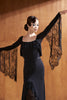 DANCE QUEEN 782-2 Black Square Neck Lace Float Long Sleeve Dancing Ballroom Leotard
