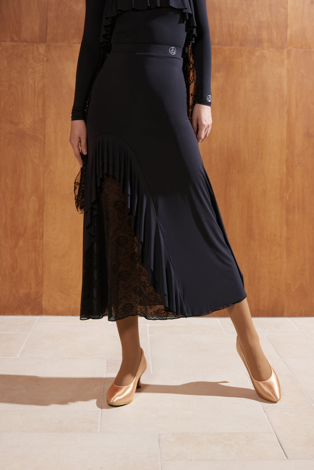 DANCE QUEEN 789-4 Black Lace Ballroom Practice Dance Sport Skirt