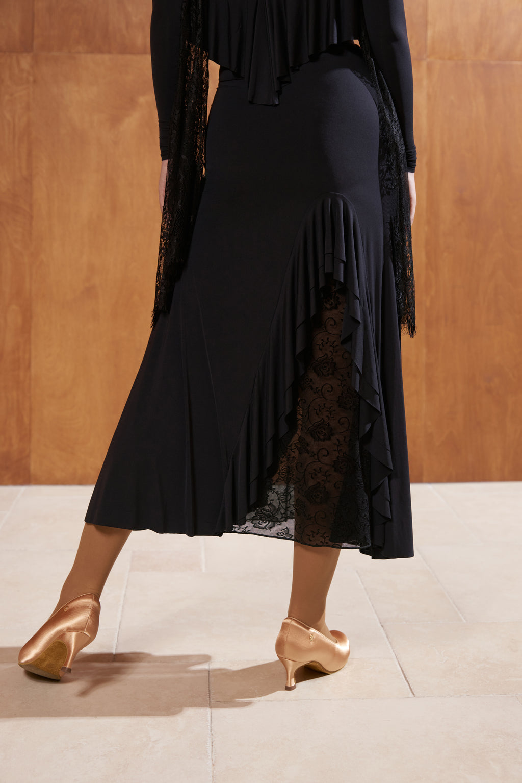 DANCE QUEEN 789-4 Black Lace Ballroom Practice Dance Sport Skirt