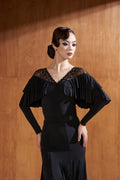 DANCE QUEEN 863-3 Black V Neck Lace Long Sleeve Dancing Ballroom Leotard