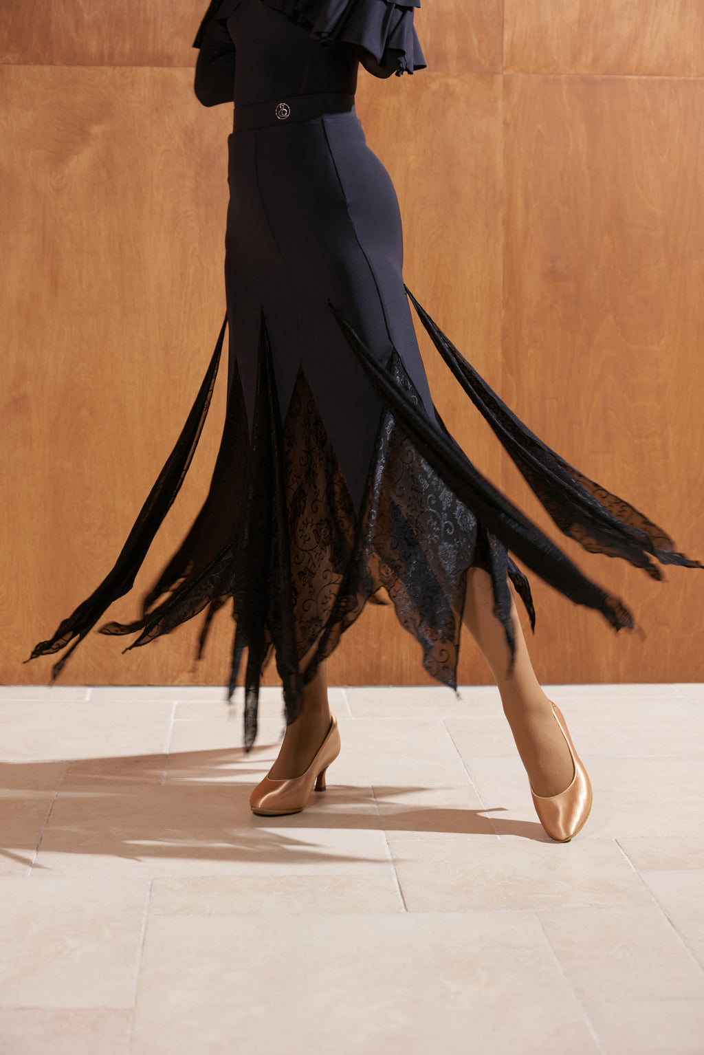 DANCE QUEEN 934-3 Black Lace Ballroom Practice Dance Sport Iregular Skirt