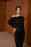 DANCE QUEEN 821 Black Pleated Off Shoulder Leotard
