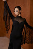 DANCE QUEEN 1056 Black High Neck Big Lace Float Dancing Ballroom Leotard