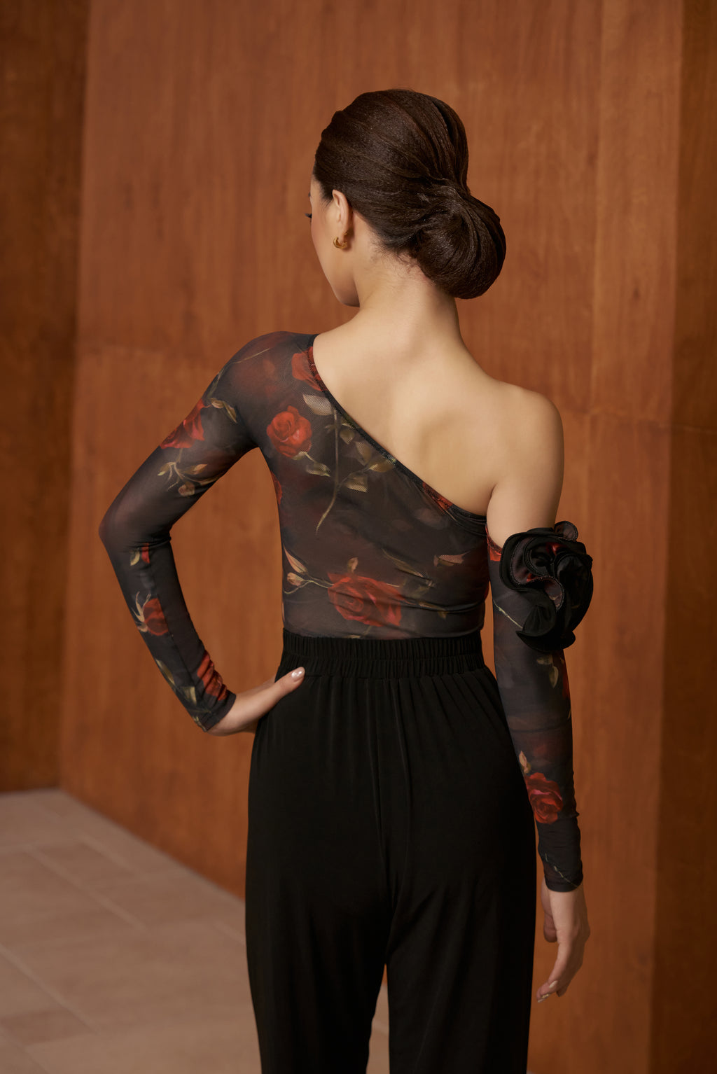 DANCE QUEEN 656-11 Rose Print Off Shoulder Dancing Ballroom Leotard