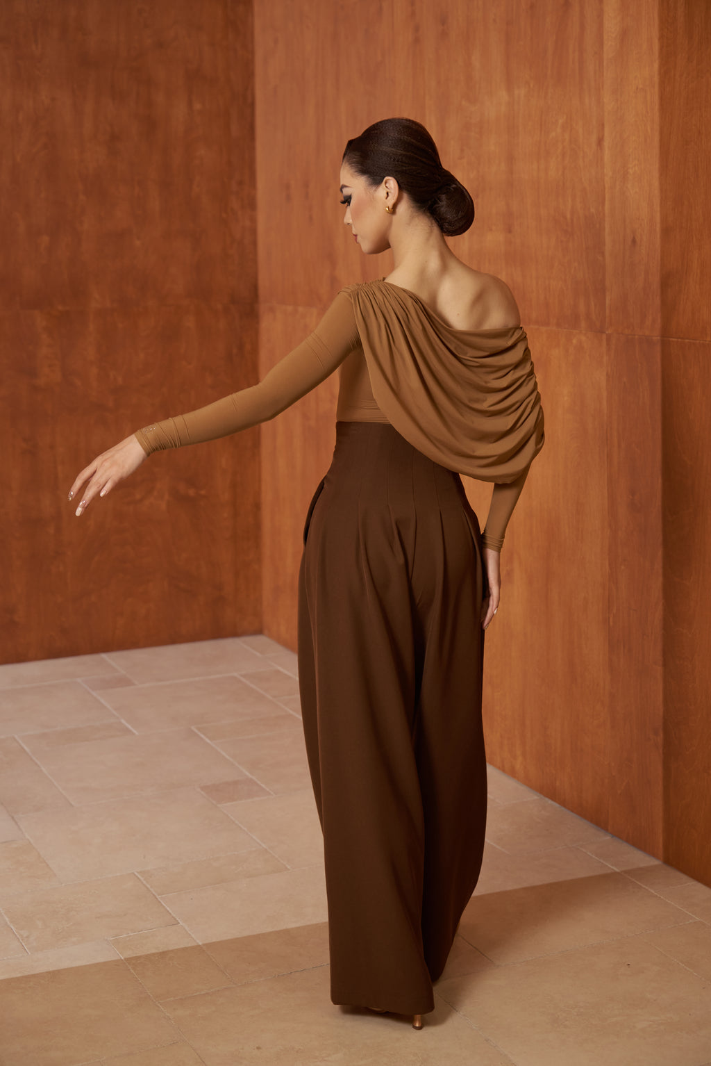 DANCE QUEEN 821-4 Sand Off Shoulder Long Sleeve Dancing Ballroom Leotard