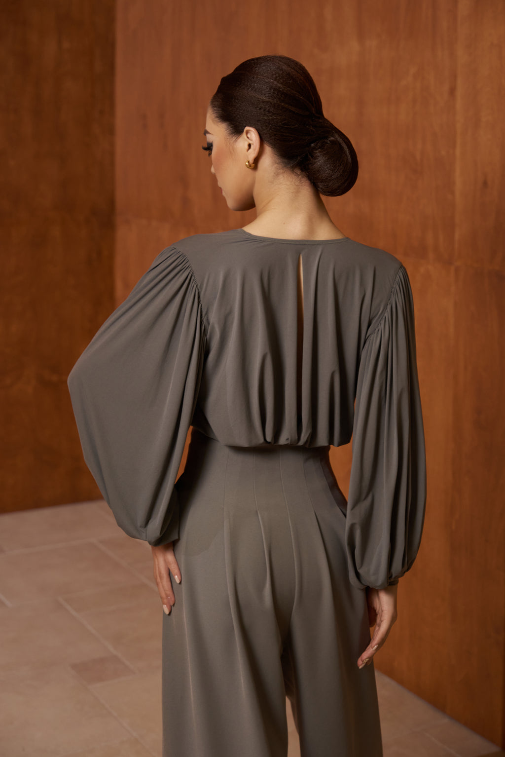 DANCE QUEEN 531-5 Gray V Neck Pleated Dancing Ballroom Leotard