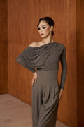 DANCE QUEEN 821-7 Gray Pleated Off Shoulder Leotard