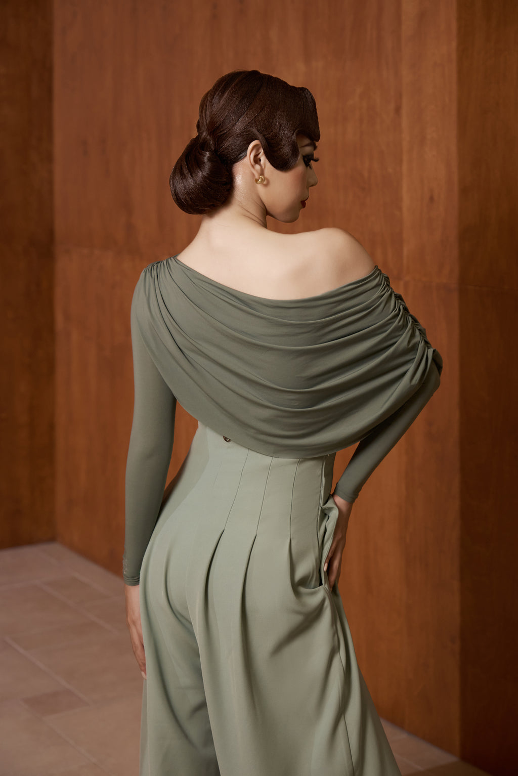 DANCE QUEEN 821-6 Forest Off Shoulder Long Sleeve Dancing Ballroom Leotard