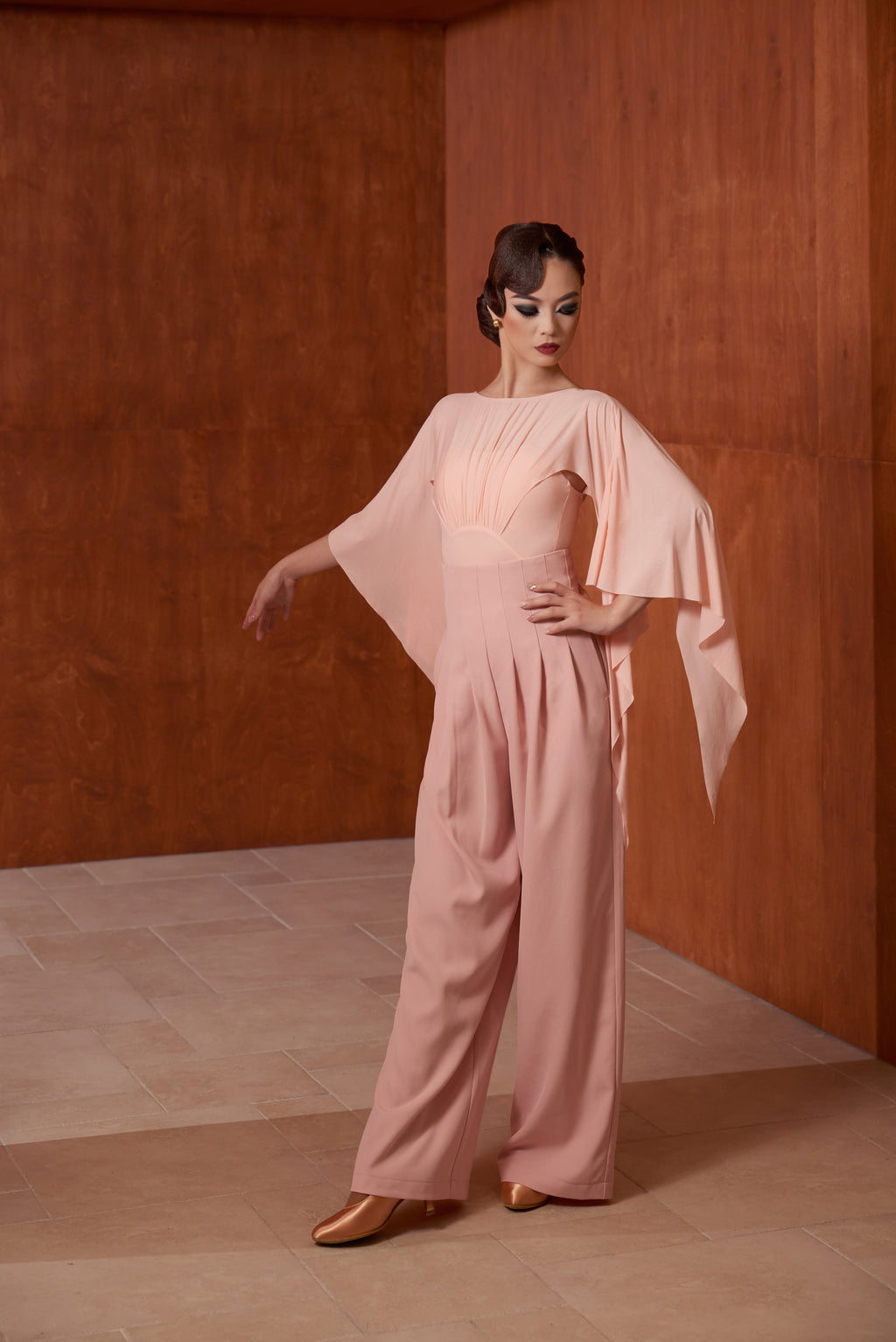 DANCE QUEEN 723-9 Pink Boat Neck Long Sleeve Dancing Ballroom Leotard