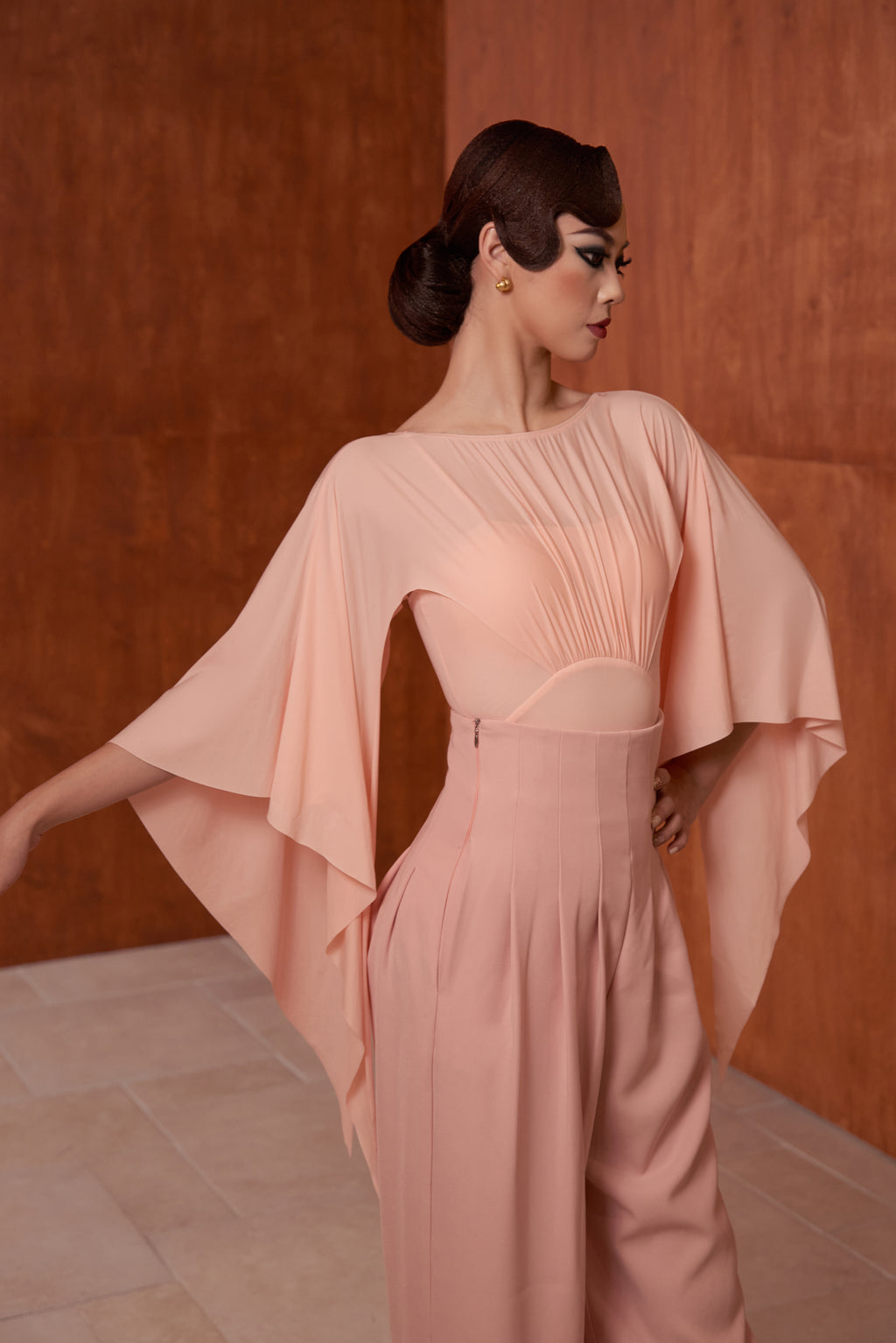 DANCE QUEEN 723-9 Pink Boat Neck Long Sleeve Dancing Ballroom Leotard