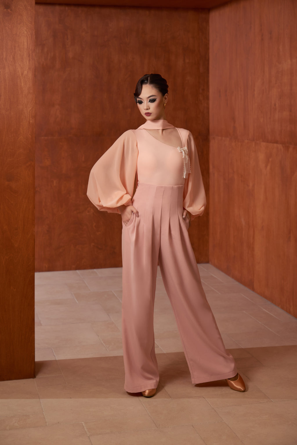 DANCE QUEEN 808-2 Pink Hollow Lantern Sleeve Dancing Ballroom Leotard