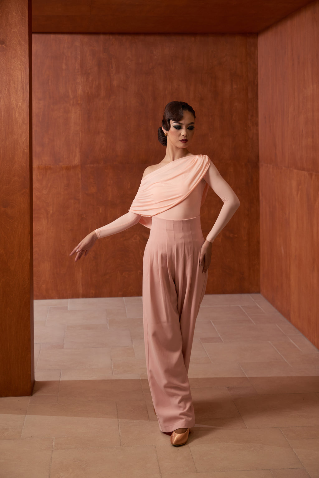 DANCE QUEEN 821-5 Pink Off Shoulder Long Sleeve Dancing Ballroom Leotard