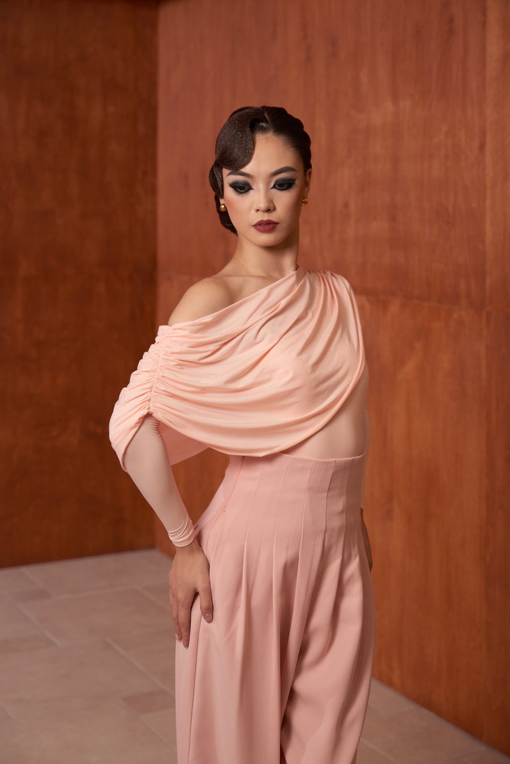 DANCE QUEEN 821-5 Pink Off Shoulder Long Sleeve Dancing Ballroom Leotard